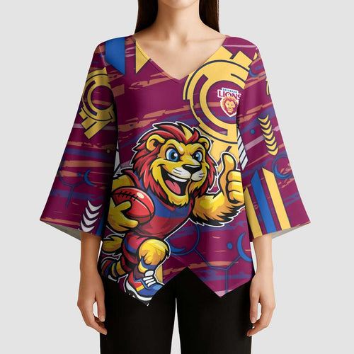 Brisbane Lions Kimono Sleeve Blouse Mascot Cartoon Football Illustration Style