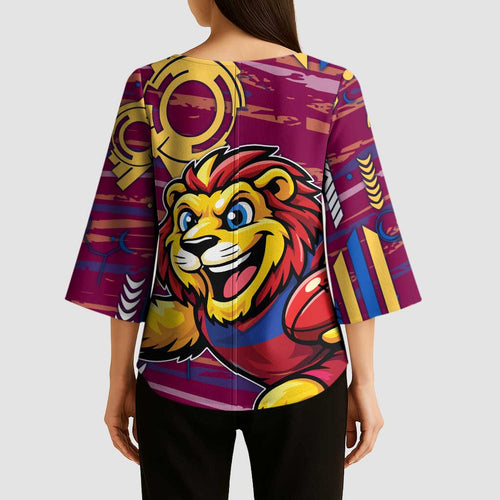 Brisbane Lions Kimono Sleeve Blouse Mascot Cartoon Football Illustration Style
