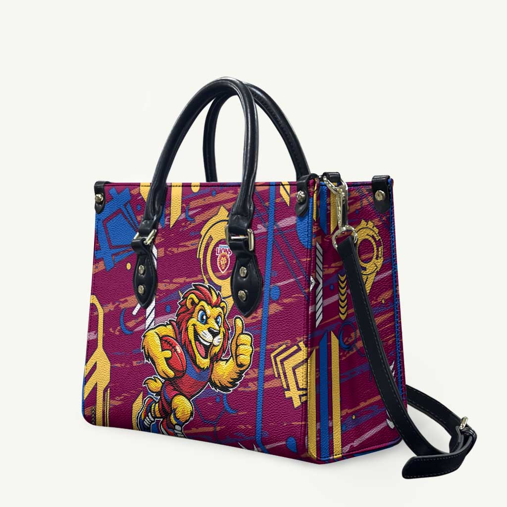 Brisbane Lions Leather Bag Mascot Cartoon Football Illustration Style