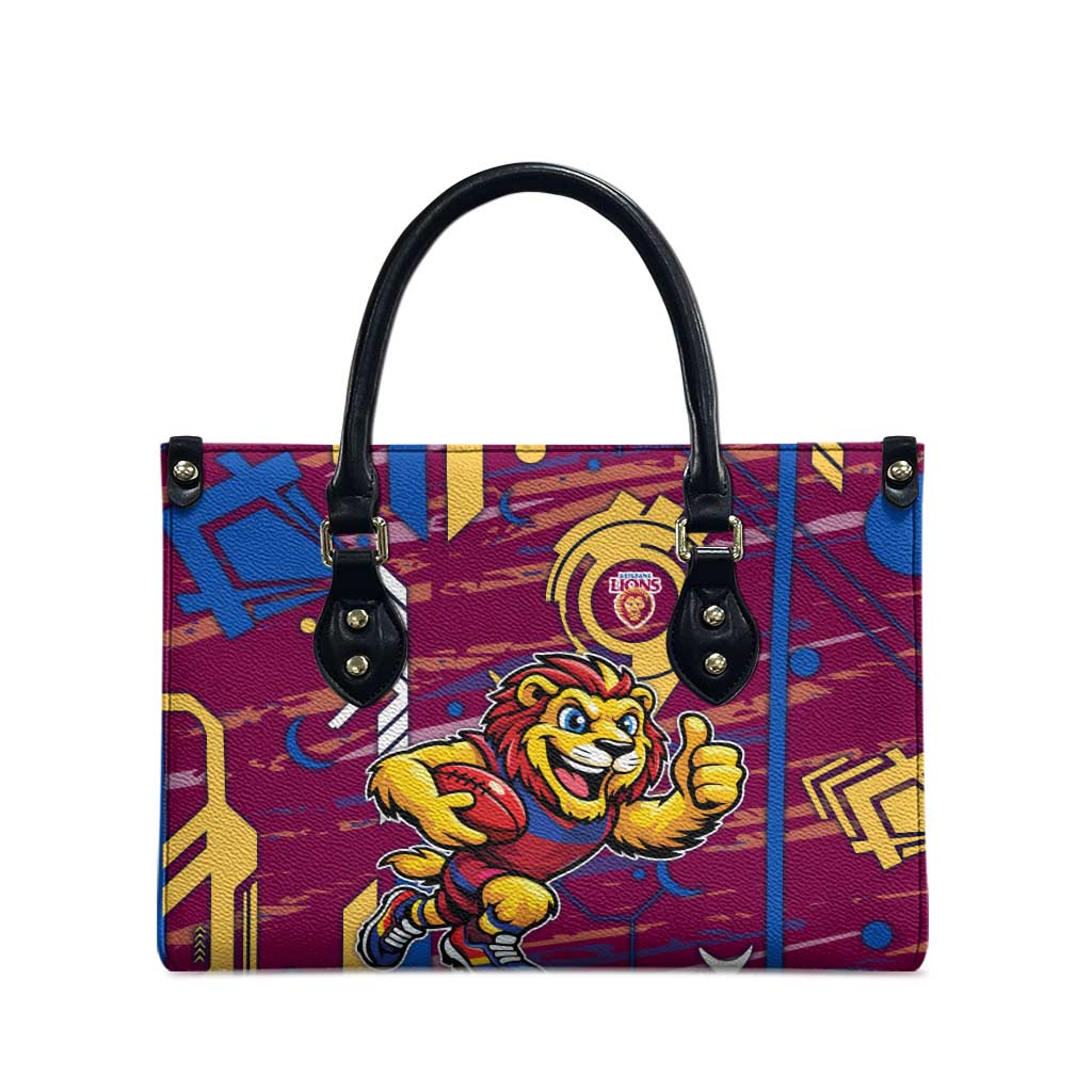 Brisbane Lions Leather Bag Mascot Cartoon Football Illustration Style