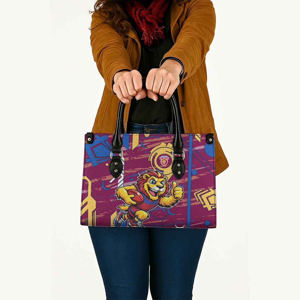 Brisbane Lions Leather Bag Mascot Cartoon Football Illustration Style