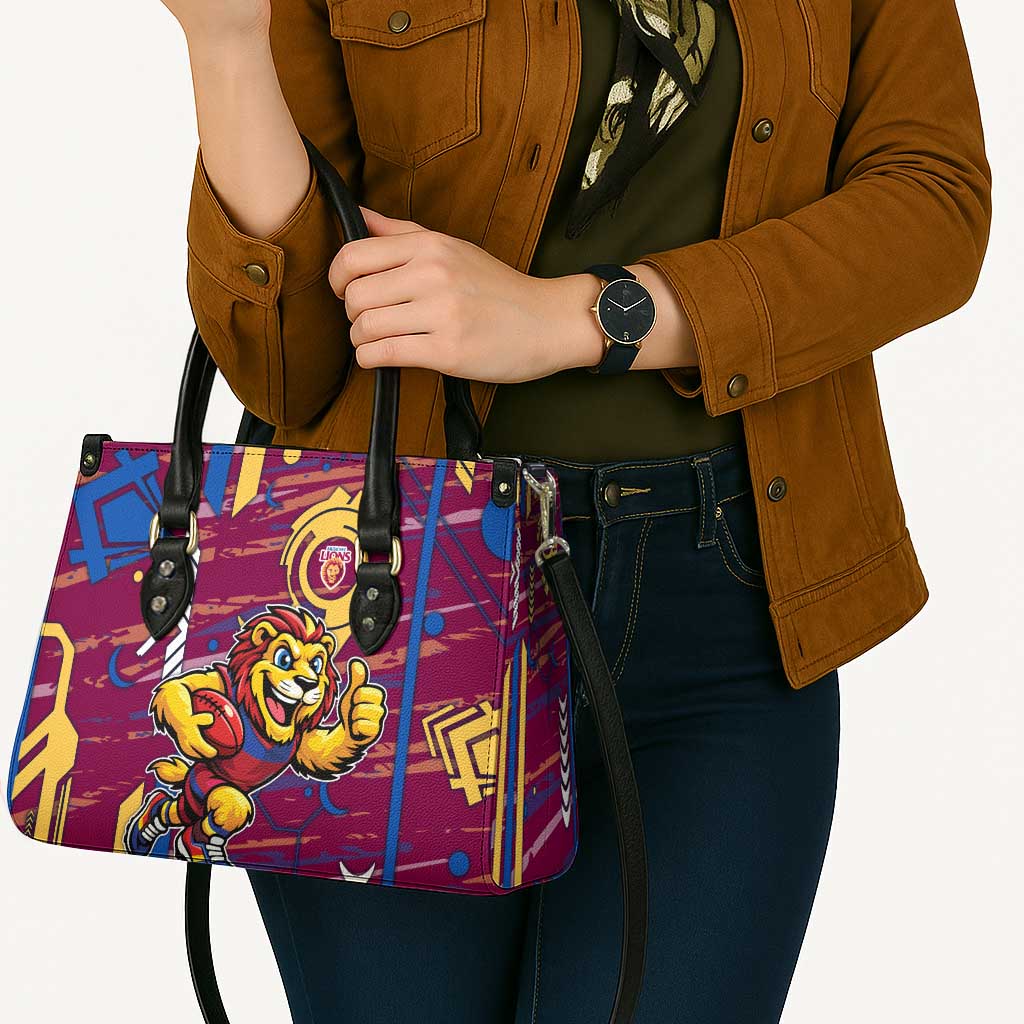 Brisbane Lions Leather Bag Mascot Cartoon Football Illustration Style