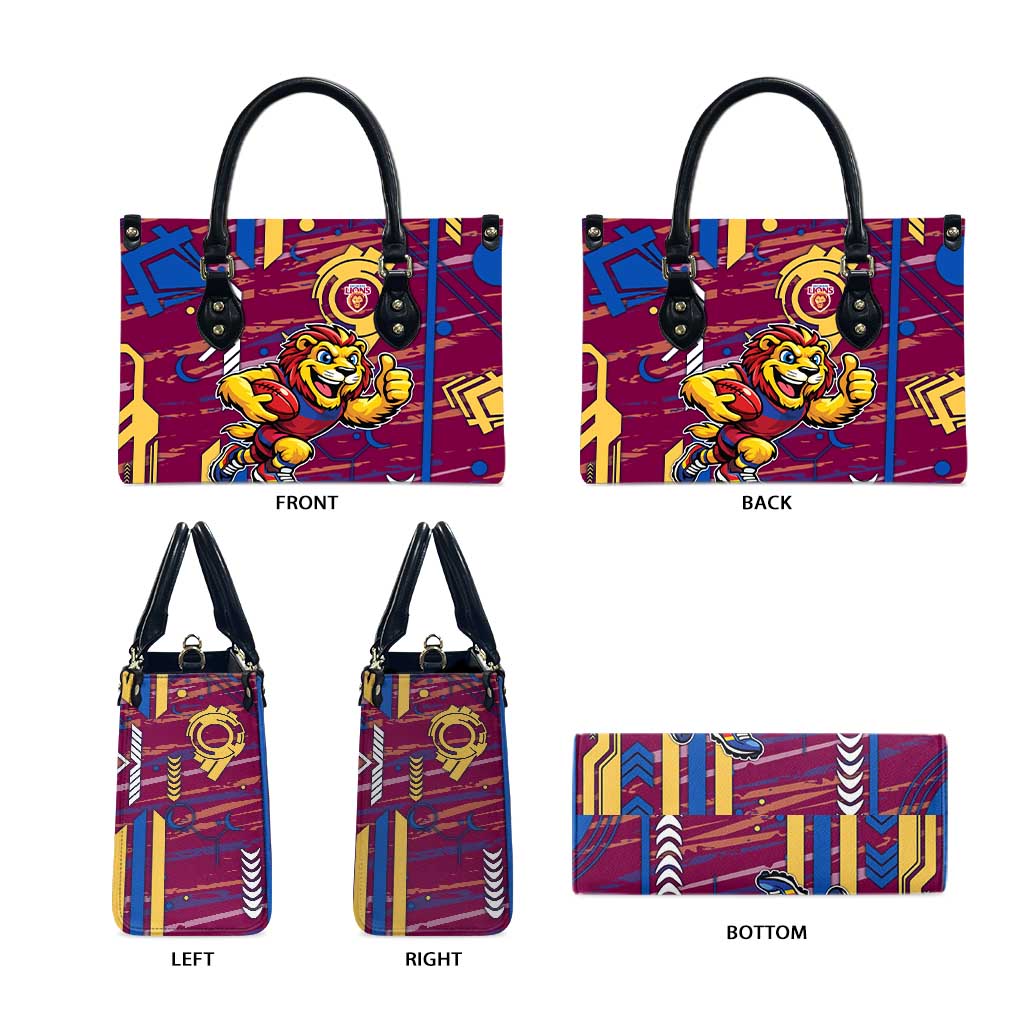 Brisbane Lions Leather Bag Mascot Cartoon Football Illustration Style