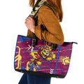 Brisbane Lions Leather Tote Bag Mascot Cartoon Football Illustration Style