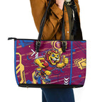 Brisbane Lions Leather Tote Bag Mascot Cartoon Football Illustration Style