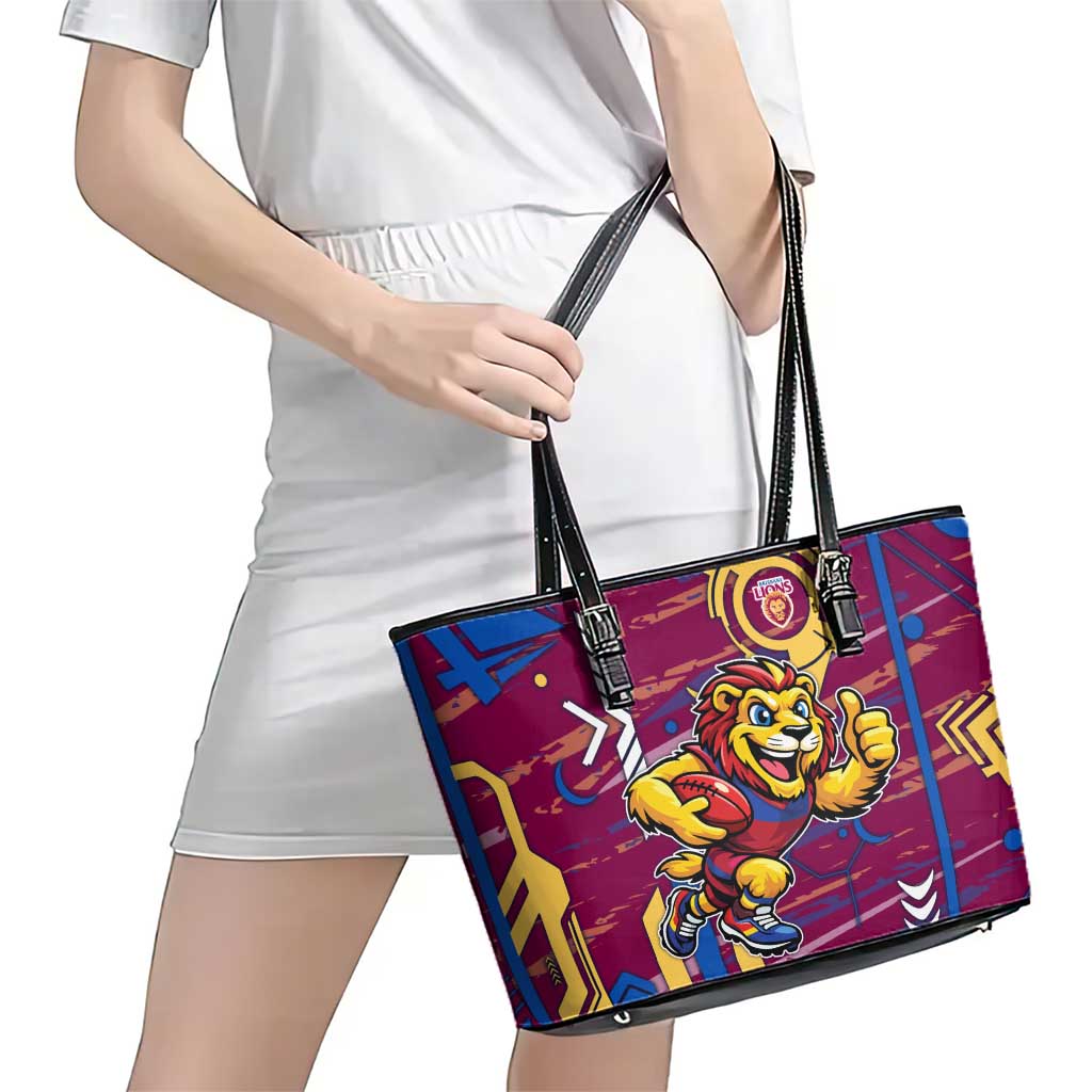Brisbane Lions Leather Tote Bag Mascot Cartoon Football Illustration Style