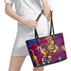 Brisbane Lions Leather Tote Bag Mascot Cartoon Football Illustration Style