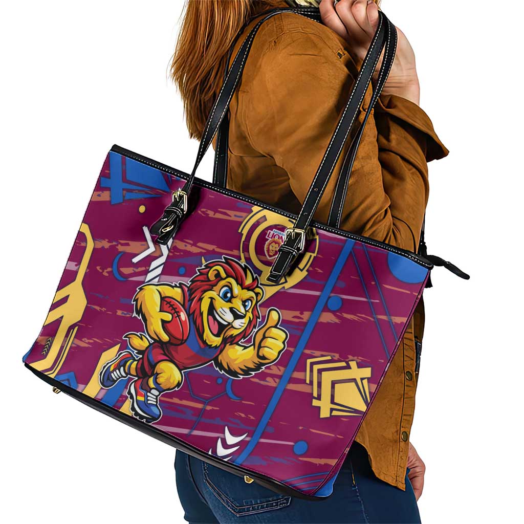 Brisbane Lions Leather Tote Bag Mascot Cartoon Football Illustration Style