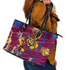 Brisbane Lions Leather Tote Bag Mascot Cartoon Football Illustration Style