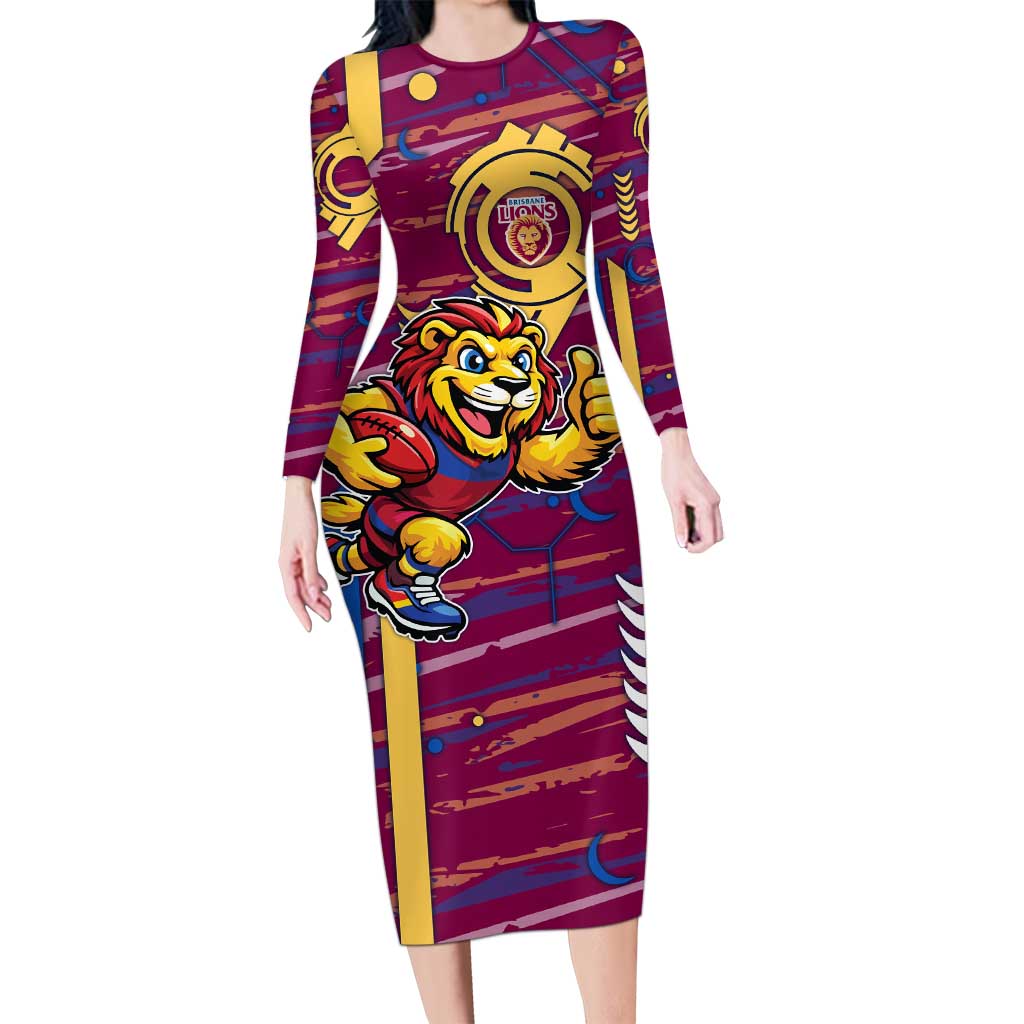 Brisbane Lions Long Sleeve Bodycon Dress Mascot Cartoon Football Illustration Style