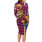 Brisbane Lions Long Sleeve Bodycon Dress Mascot Cartoon Football Illustration Style