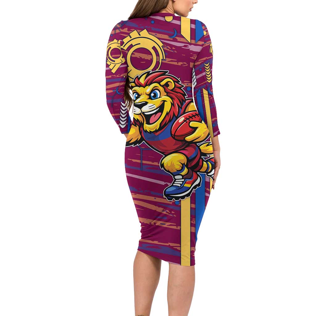 Brisbane Lions Long Sleeve Bodycon Dress Mascot Cartoon Football Illustration Style