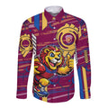 Brisbane Lions Long Sleeve Button Shirt Mascot Cartoon Football Illustration Style