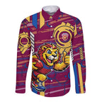 Brisbane Lions Long Sleeve Button Shirt Mascot Cartoon Football Illustration Style