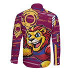 Brisbane Lions Long Sleeve Button Shirt Mascot Cartoon Football Illustration Style