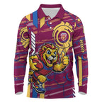 Brisbane Lions Long Sleeve Polo Shirt Mascot Cartoon Football Illustration Style