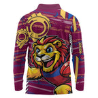 Brisbane Lions Long Sleeve Polo Shirt Mascot Cartoon Football Illustration Style