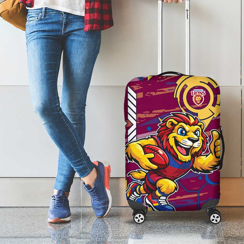 Brisbane Lions Luggage Cover Mascot Cartoon Football Illustration Style