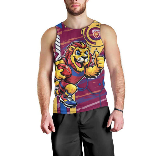 Brisbane Lions Men Tank Top Mascot Cartoon Football Illustration Style