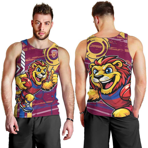 Brisbane Lions Men Tank Top Mascot Cartoon Football Illustration Style