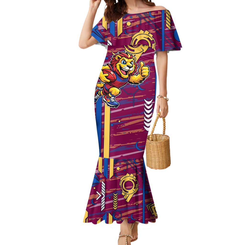 Brisbane Lions Mermaid Dress Mascot Cartoon Football Illustration Style