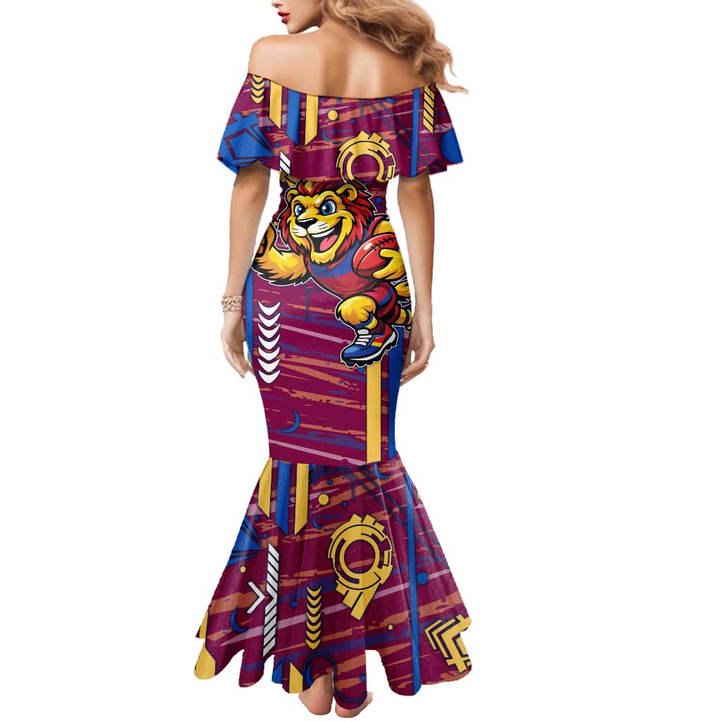 Brisbane Lions Mermaid Dress Mascot Cartoon Football Illustration Style