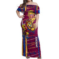 Brisbane Lions Off Shoulder Maxi Dress Mascot Cartoon Football Illustration Style