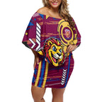 Brisbane Lions Off Shoulder Short Dress Mascot Cartoon Football Illustration Style