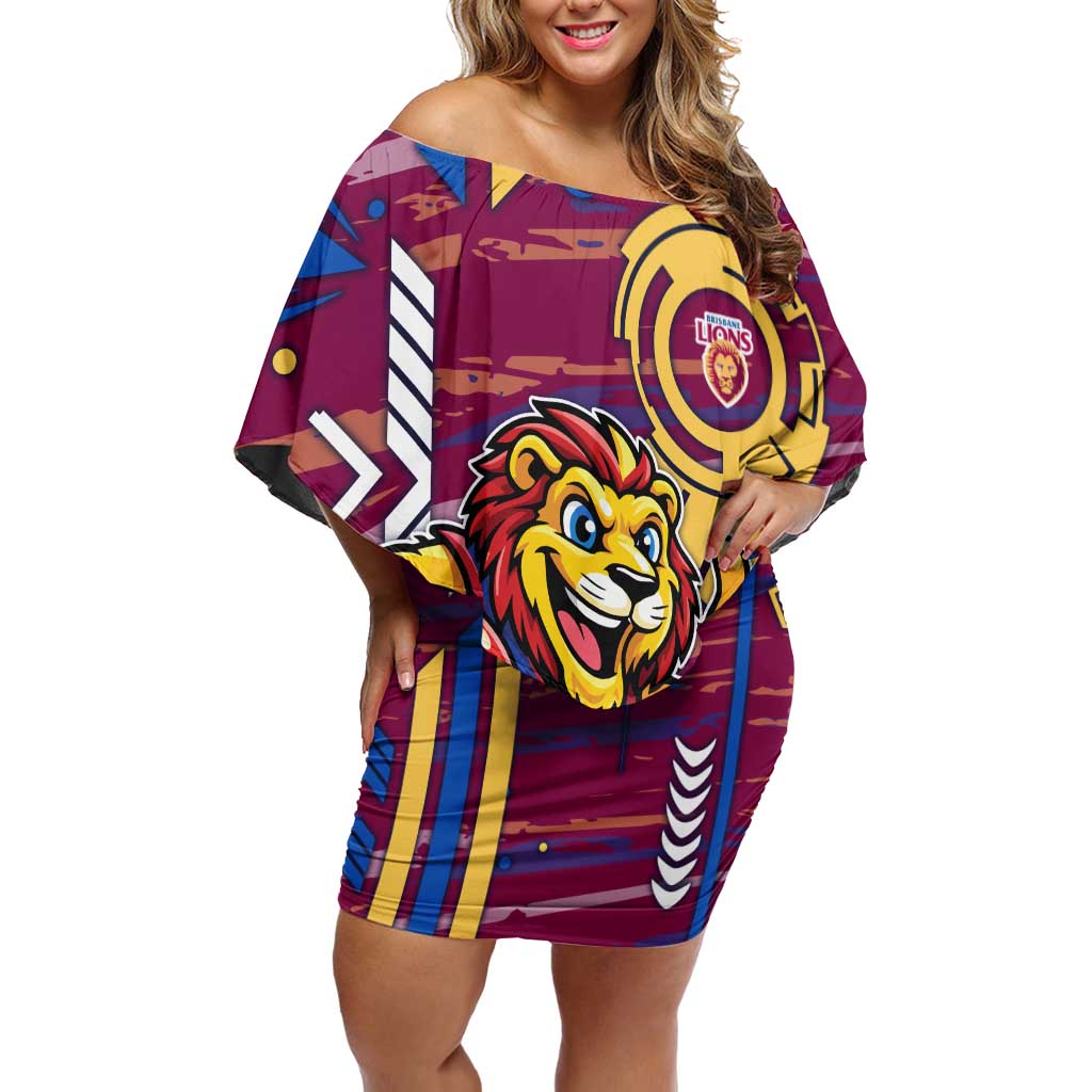 Brisbane Lions Off Shoulder Short Dress Mascot Cartoon Football Illustration Style