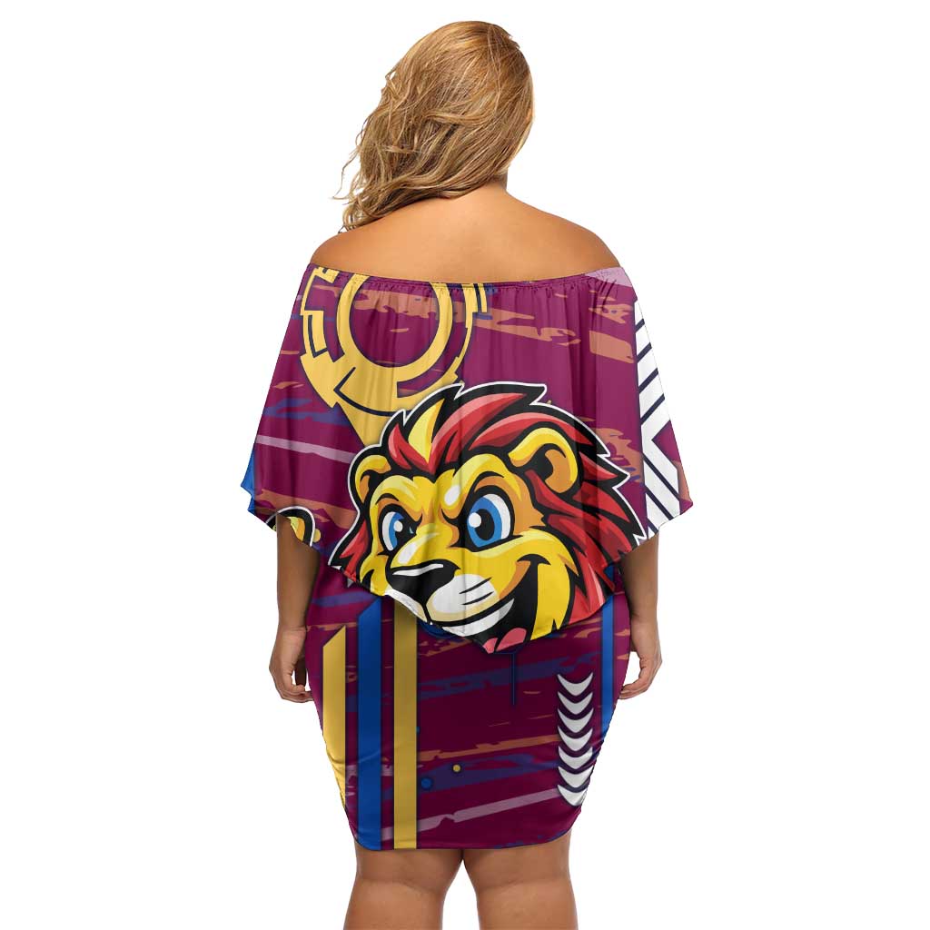Brisbane Lions Off Shoulder Short Dress Mascot Cartoon Football Illustration Style