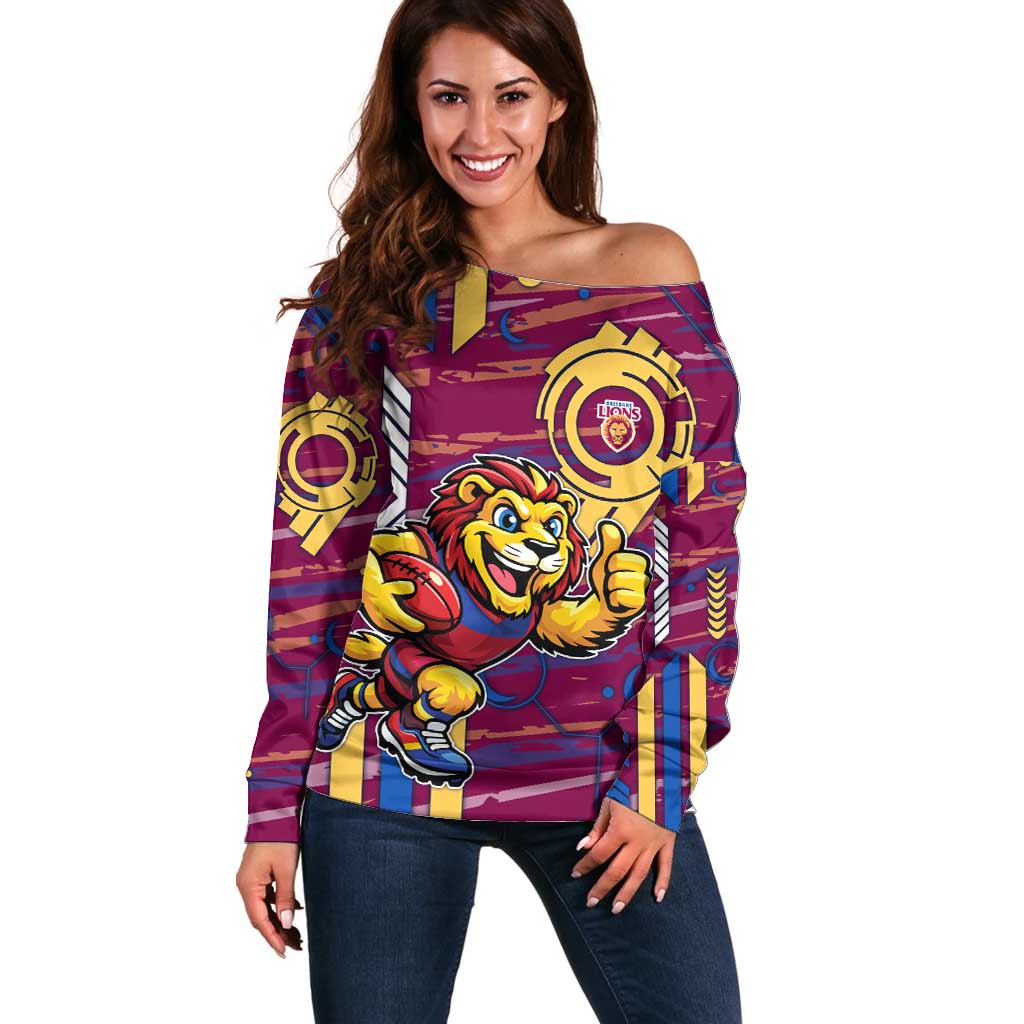 Brisbane Lions Off Shoulder Sweater Mascot Cartoon Football Illustration Style