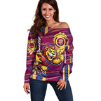 Brisbane Lions Off Shoulder Sweater Mascot Cartoon Football Illustration Style