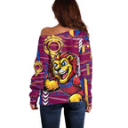 Brisbane Lions Off Shoulder Sweater Mascot Cartoon Football Illustration Style