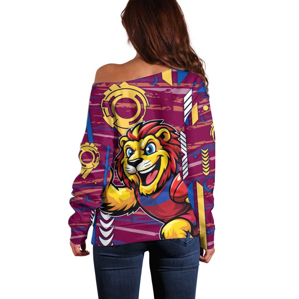 Brisbane Lions Off Shoulder Sweater Mascot Cartoon Football Illustration Style