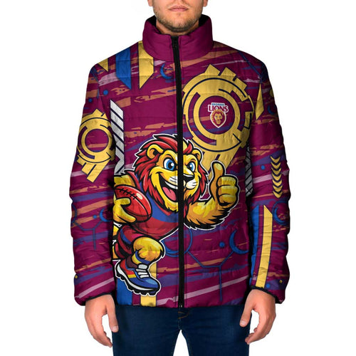 Brisbane Lions Padded Jacket Mascot Cartoon Football Illustration Style