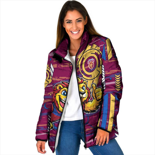 Brisbane Lions Padded Jacket Mascot Cartoon Football Illustration Style