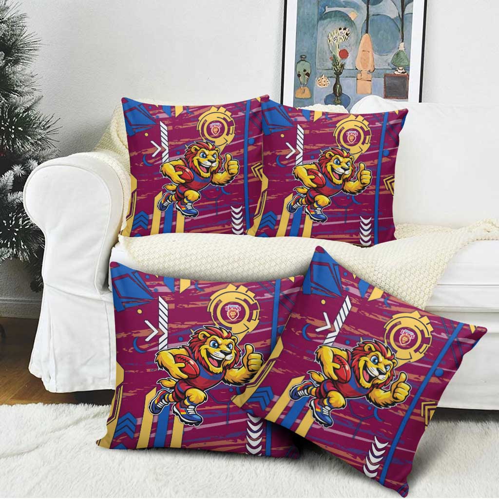 Brisbane Lions Pillow Cover Mascot Cartoon Football Illustration Style