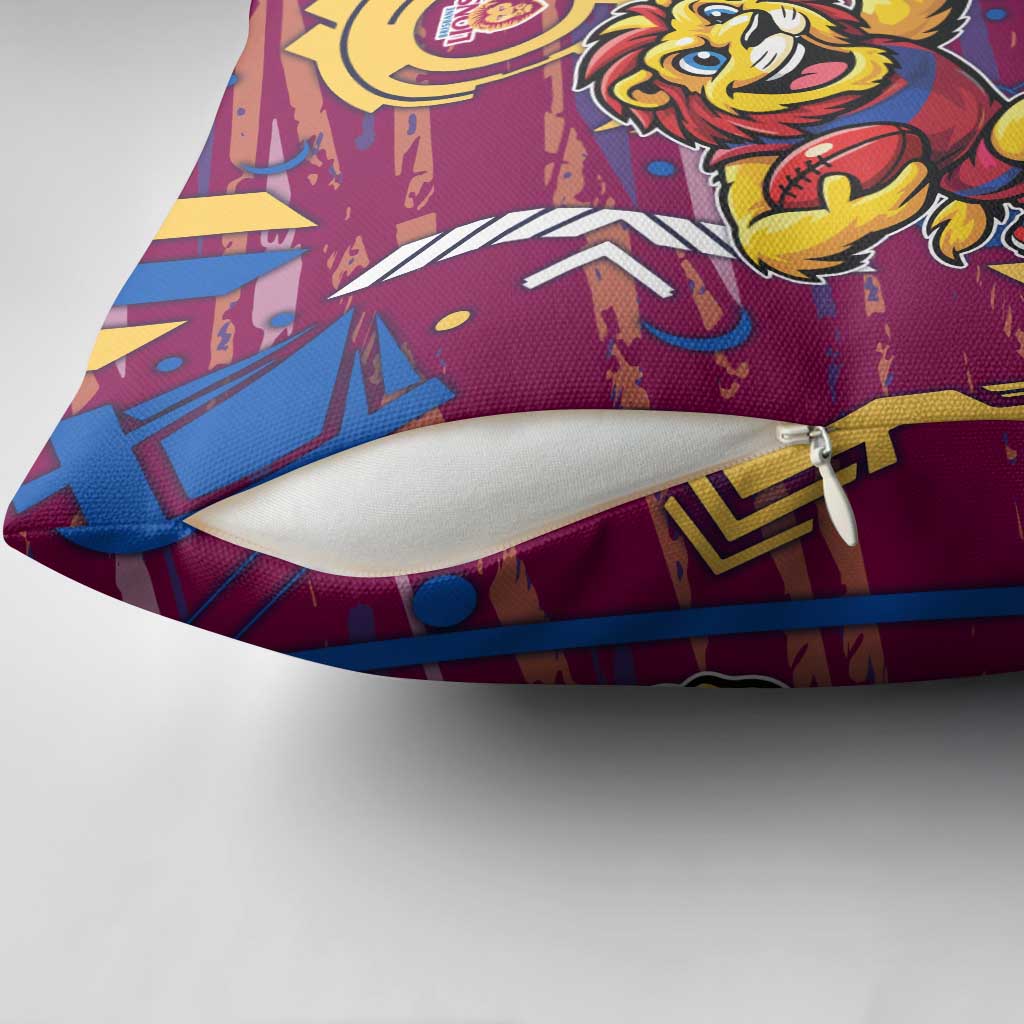 Brisbane Lions Pillow Cover Mascot Cartoon Football Illustration Style