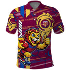 Brisbane Lions Polo Shirt Mascot Cartoon Football Illustration Style