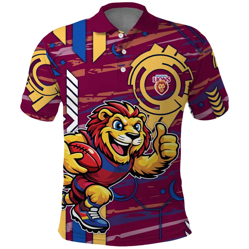 Brisbane Lions Polo Shirt Mascot Cartoon Football Illustration Style