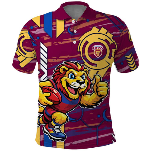 Brisbane Lions Polo Shirt Mascot Cartoon Football Illustration Style