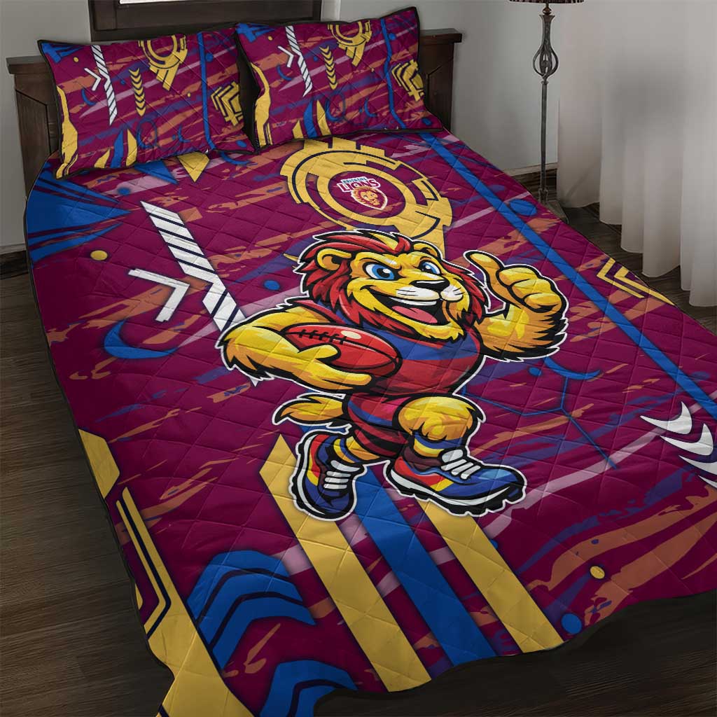 Brisbane Lions Quilt Bed Set Mascot Cartoon Football Illustration Style