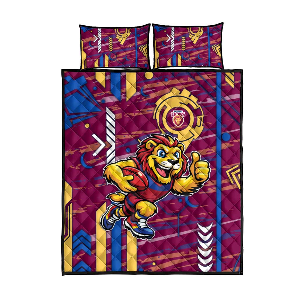 Brisbane Lions Quilt Bed Set Mascot Cartoon Football Illustration Style