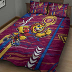 Brisbane Lions Quilt Bed Set Mascot Cartoon Football Illustration Style