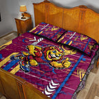 Brisbane Lions Quilt Bed Set Mascot Cartoon Football Illustration Style