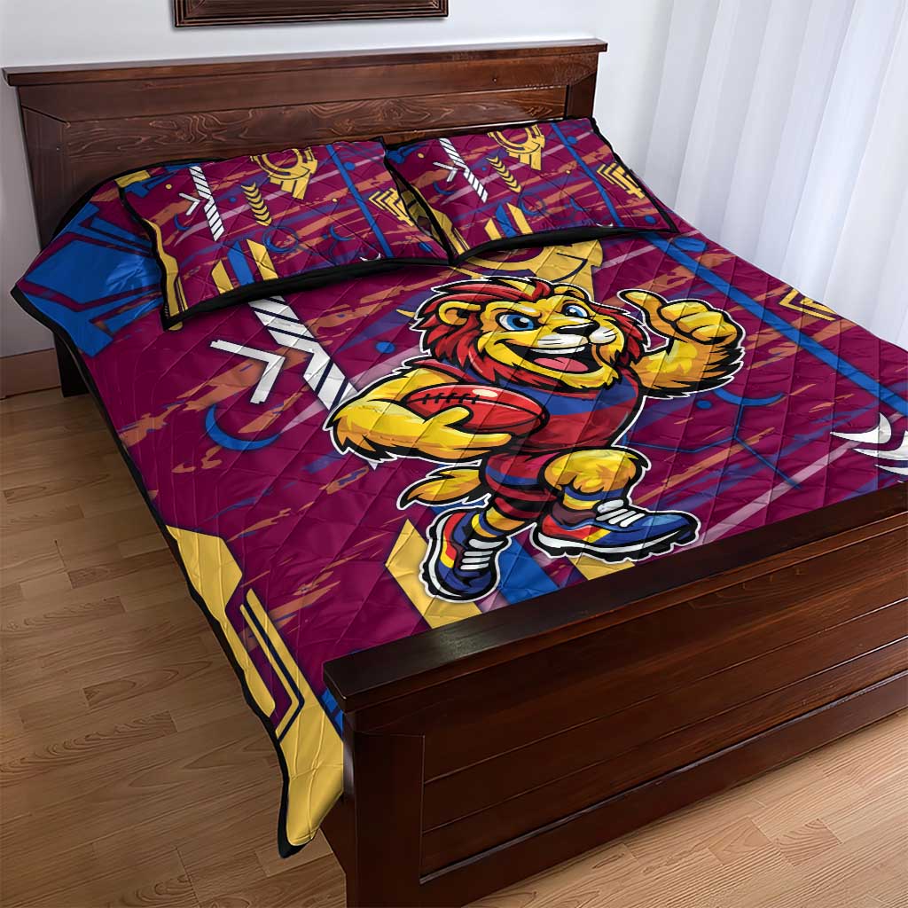 Brisbane Lions Quilt Bed Set Mascot Cartoon Football Illustration Style