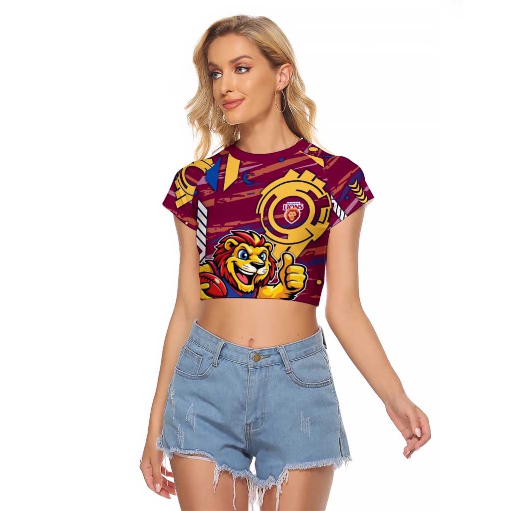 Brisbane Lions Raglan Cropped T Shirt Mascot Cartoon Football Illustration Style