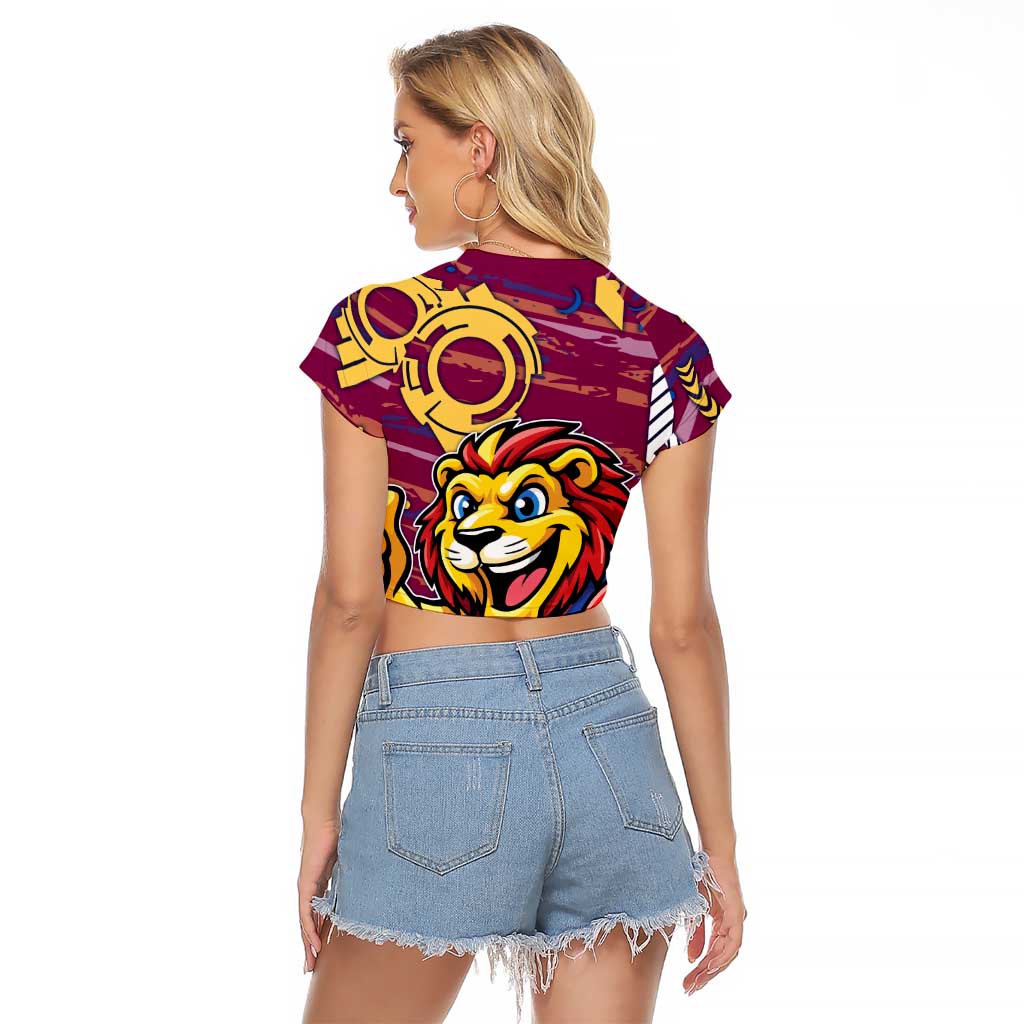 Brisbane Lions Raglan Cropped T Shirt Mascot Cartoon Football Illustration Style