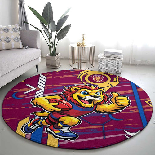 Brisbane Lions Round Carpet Mascot Cartoon Football Illustration Style