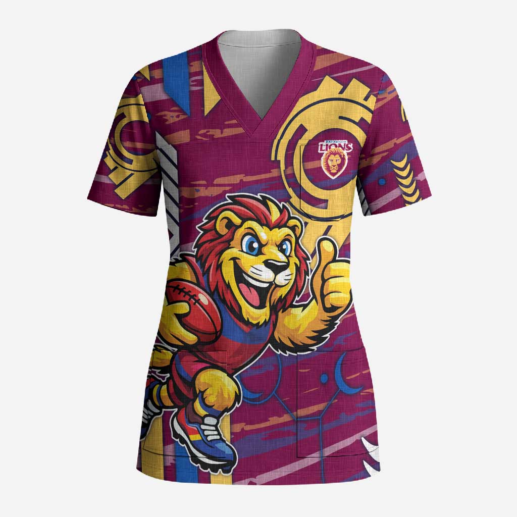 Brisbane Lions Scrub Top Mascot Cartoon Football Illustration Style